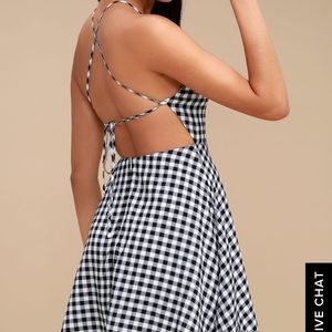 Lulu’s Black & White Gingham Backless Skater Dress